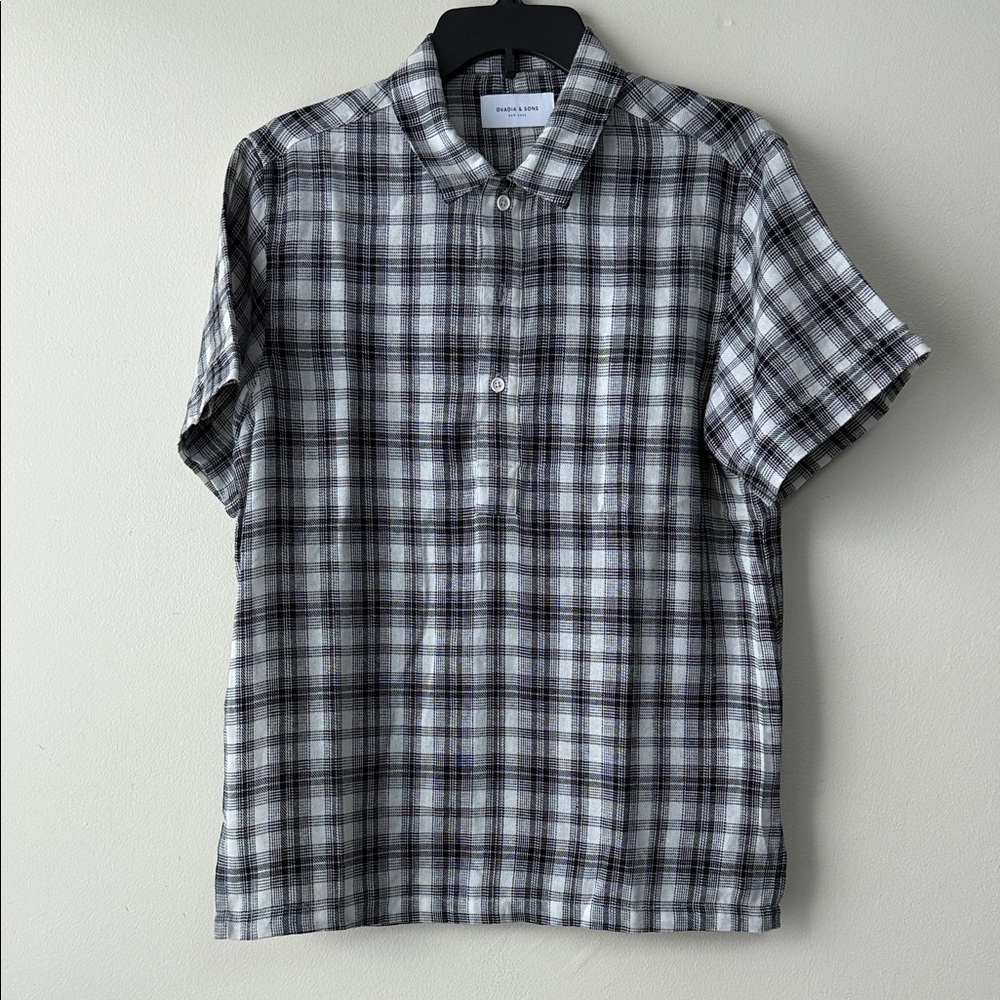 Men's Black and White Plaid Button Down Shirt